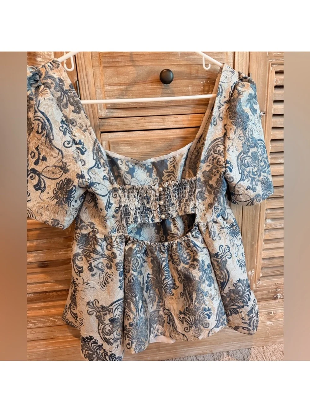 NWT Free People Eloise Blue Floral Peplum Puff Sleeve Boho Top (Size XS)